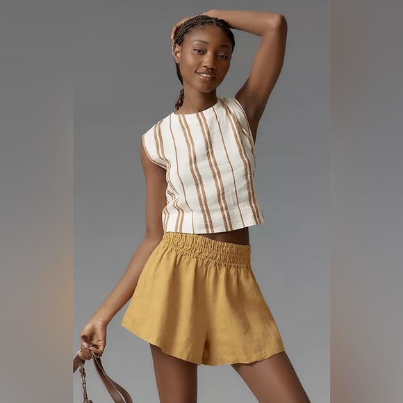 Anthropologie Sommer Set Shorts Linen Addition Mustard Yellow Women's Shorts - Picture 1 of 4